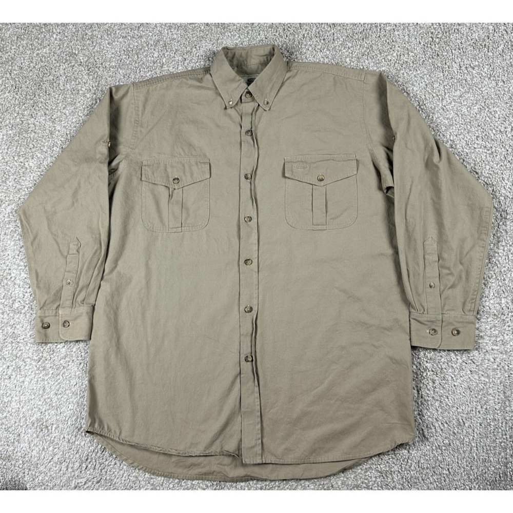 Boyt‎ Harness Company Shirt Mens Medium Beige Button Up Long Sleeve Outdoor Hunt